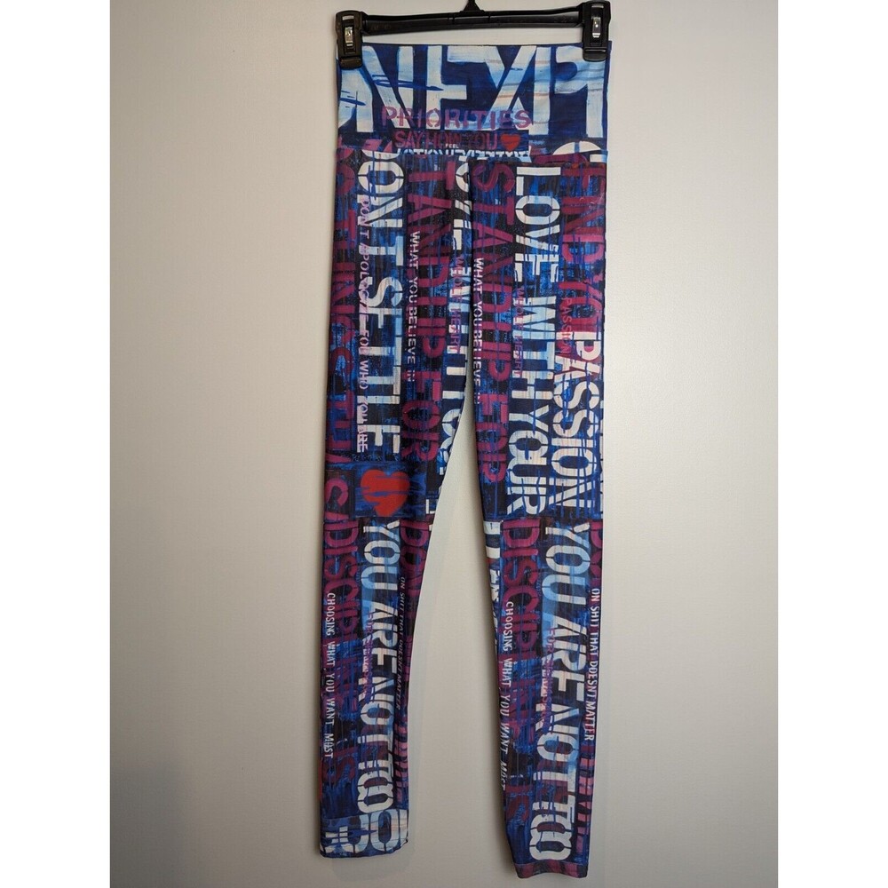 Roga Wear Graffiti Inspired Print Leggings Size Small Inspirational Quotes Color